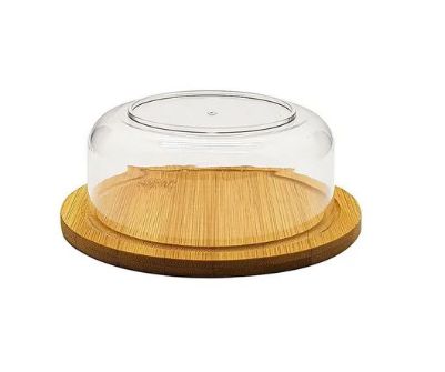 Mini Boleira Em Bambu Com Cúpula Em Acrílico 14,5 cm