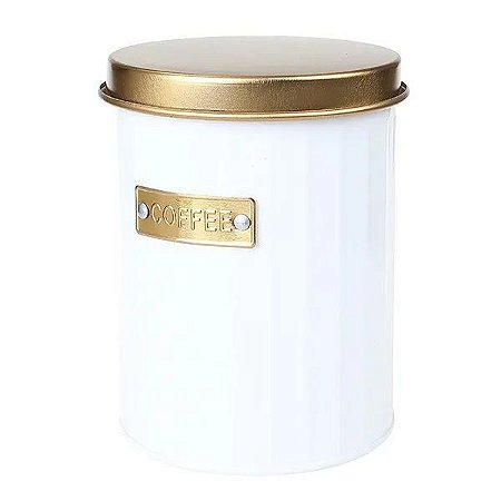 Porta Mantimento Coffee de Metal Redondo Branco