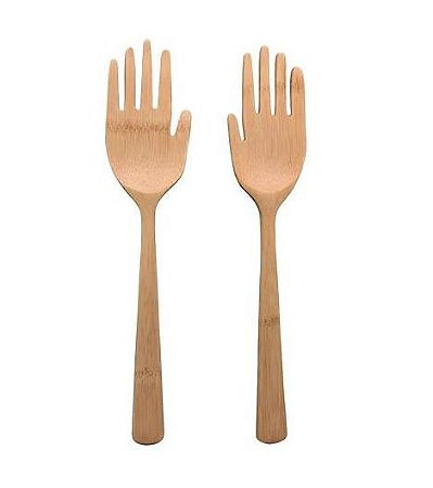 Conjunto de Pegadores de Salada em Bambú Mãozinha
