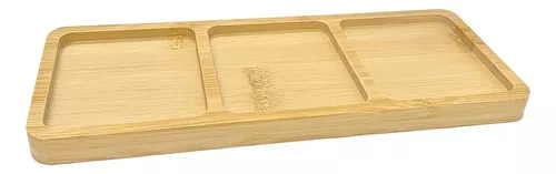 Petisqueira de Bambu Natural Retangular com 3 Divisórias