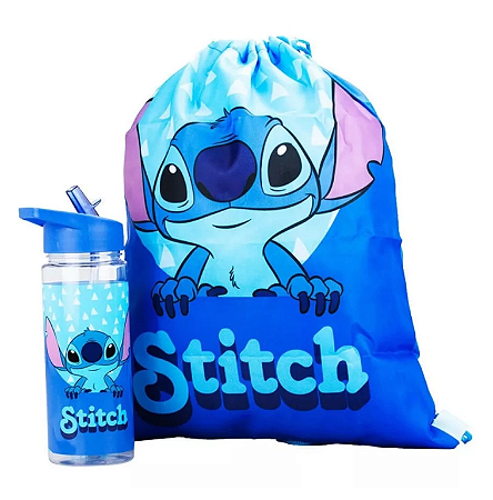 Garrafa Plástico 450ml com Mochila do Stitch