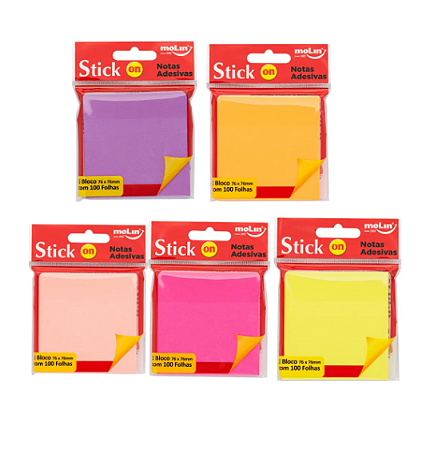 Bloco de Notas Adesivas Stick On 76x76mm c/ 100 fls - Molin