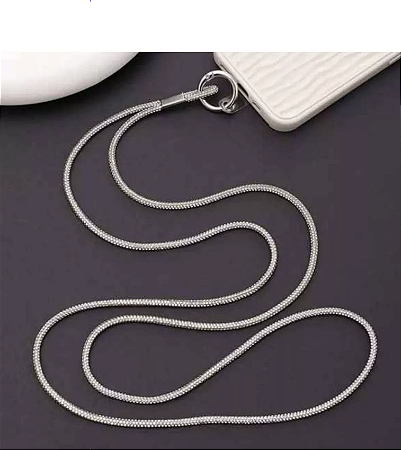 Cordão Celular com Brilho na cor PRATA Alça para Telefone com Glitter