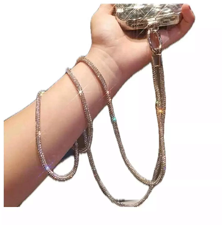 Cordão Celular com Brilho na cor CHAMPAGNHE Alça para Telefone com Glitter