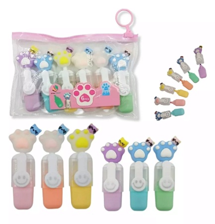 Kit 6pçs Mini Marca Texto Patinhas de Gatinhos