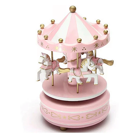 Carrossel Musical Caixinha Música Cavalinhos Bebê Quarto (Rosa)