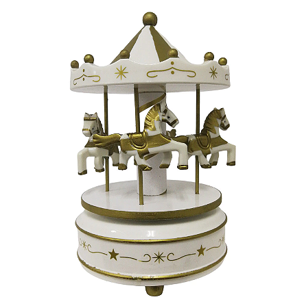 Carrossel Musical Caixinha Música Cavalinhos Bebê Quarto (Branco)