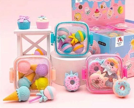 Kit com 4 Borrachinhas Fofas Material Escolar Kawaii - Unidade