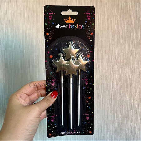 Vela Aniversário Estrela Dourada 4 unidades - Silver Festas