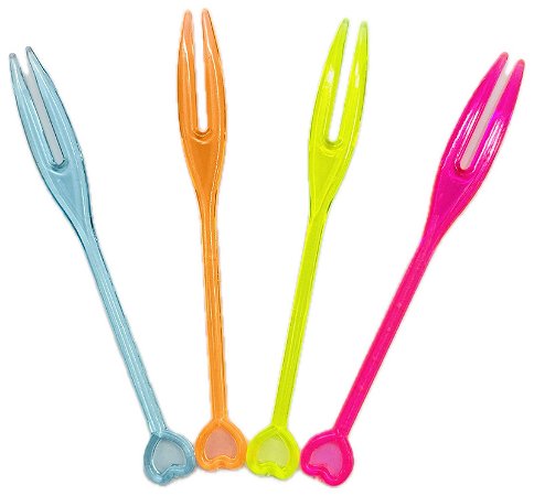 Garfinho Petisco Espetinhos Aperitivo Colorido Neon - 50 Unidades Garfo Descartável