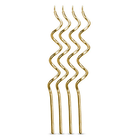 Vela Espiral Cor Dourada 4 Unidades - Silver Festas
