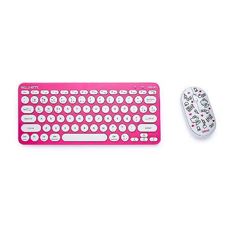 Combo Teclado e Mouse Wireless e Bluetooth Hello Kitty - Letron