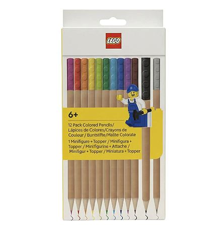 Lápis de Cor 12 Cores com Bloco de Encaixe e Mini Figura Lego - Jandaia