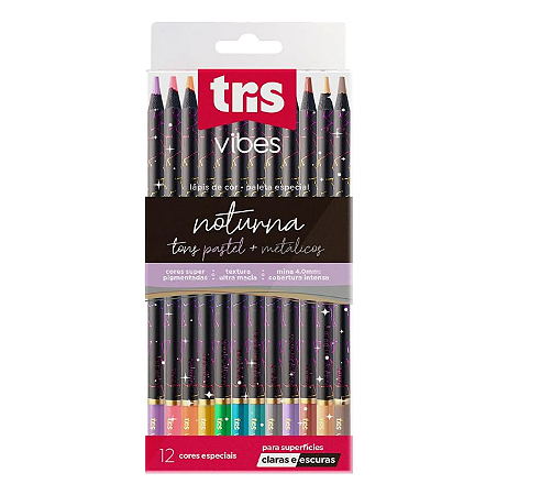 Lapis Cor Tris Vibes Noturno 12 Pastel + Cores Metal