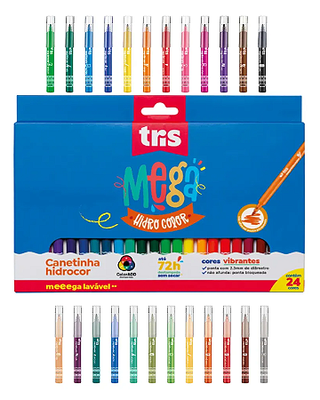 Canetinha Hidrocor Mega Hidro Color C/ 24 Cores Tris Colorido