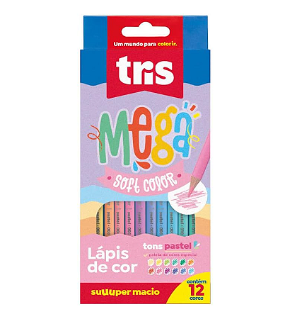 Lápis de Cor 12 Cores Mega Softcolor Tons Pasteis - Tris