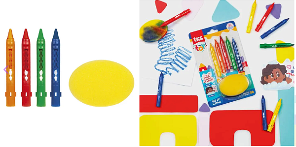 Kit Giz de Banho Toy Tris 5 Cores + Esponja Infantil