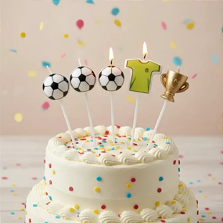 Velas Futebol Bola Camisa Taça Bolo Festa Aniversário 5 Unid