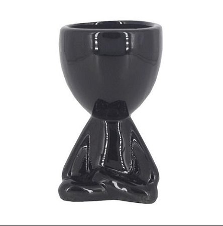 Vaso Robert Bob Sentado Perna Cruzada Decorativo Cerâmica Preto