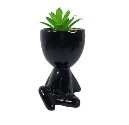 Vaso Robert Bob Sentado Decorativo Cerâmica Planta Preto