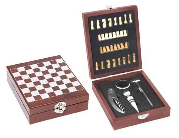 Kit Vinho C/ Jogo De Xadrez C/ Maleta 04 Pc
