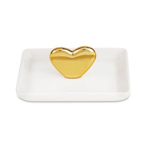 Porta-Jóias Coração em Cerâmica Branco e Dourado