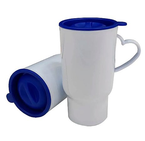 Caneca Veícular de Polímero Alça Coração Sublimática com Tampa 550ml