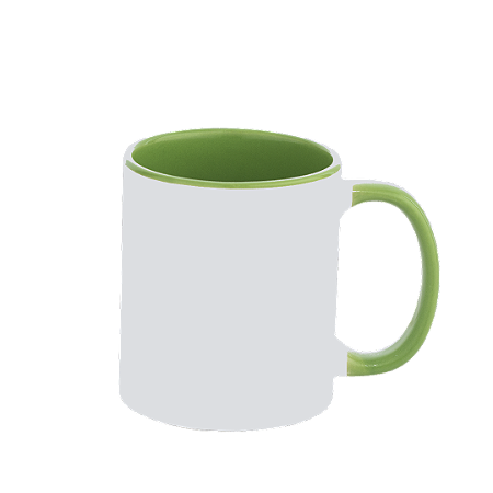 Caneca com Alça e Interior Verde Claro de Cerâmica para Sublimação 325ml