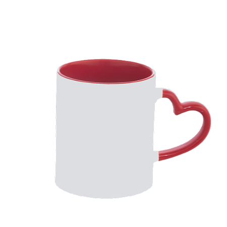 Caneca Alça Coração e Interior Vermelho de Cerâmica para Sublimação 325ml