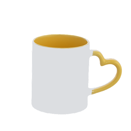Caneca Alça Coração e Interior Amarela de Cerâmica para Sublimação 325ml