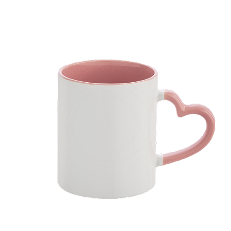 Caneca Alça Coração e Interior Rosa de Cerâmica para Sublimação 325ml