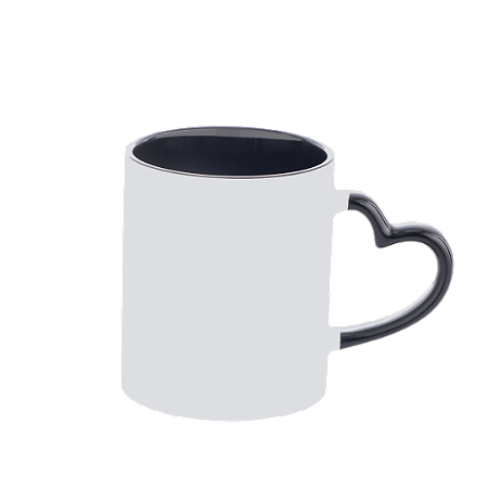 Caneca Alça Coração e Interior Preta de Cerâmica para Sublimação 325ml