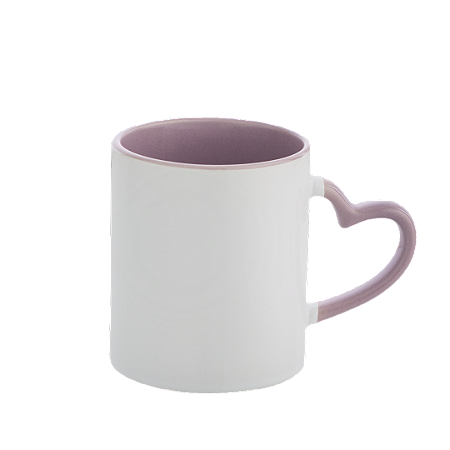 Caneca Alça Coração e Interior Lilás de Cerâmica para Sublimação 325ml