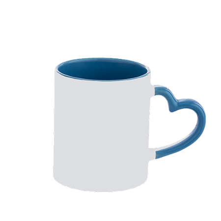 Caneca Alça Coração e Interior Azul Claro de Cerâmica para Sublimação 325ml