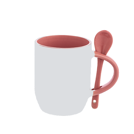 Caneca C/ Colher Alça e Interior Rosa P/ Sublimação