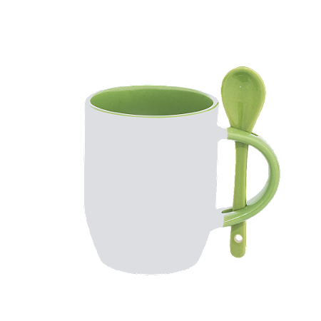 Caneca C/ Colher Alça e Interior Verde Claro P/ Sublimação