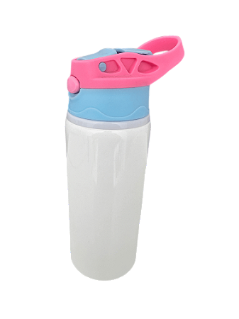Squeeze de Alumínio Branco Infantil para Sublimação com Bico Automático Tampa Rosa e Azul - 500ml
