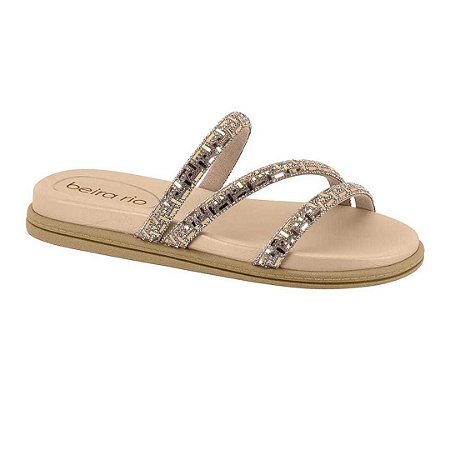 Chinelo Beira Rio Flat 3 tiras Cristal
