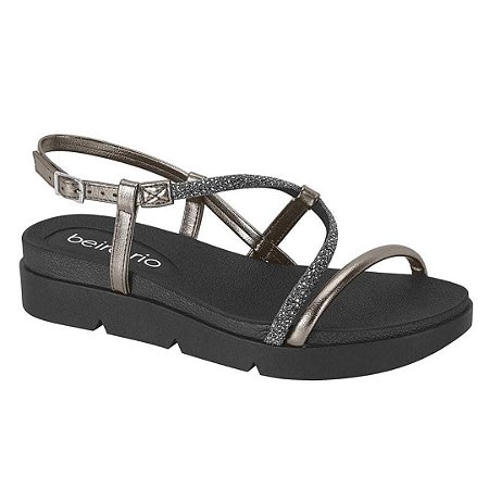 Sandália Beira Rio Flat Tira em S Cristal Metalizado