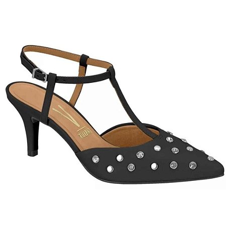 Sapato Vizzano Bico Fino Salto 7 Traseiro Aberto Tachas