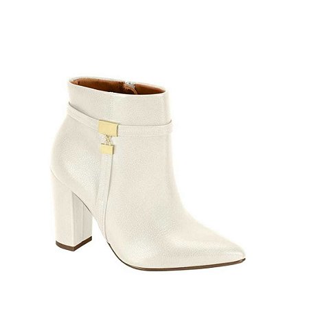 Bota Vizzano Cano Curto Bico Fino Salto Bloco Tira com Detalhe Chapinha