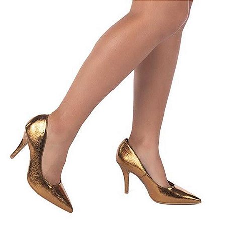 Sapato Vizzano Bico Fino Salto 9 Metalizado Floather Dubai