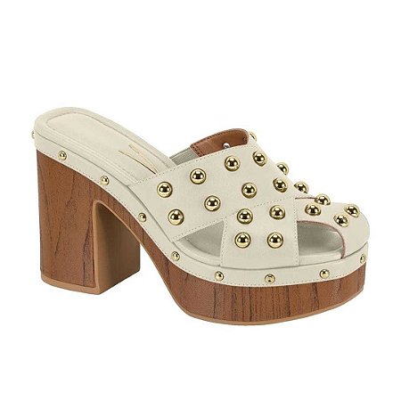 Tamanco Vizzano Plataforma Salto Bloco alto Frente Fechada Tachas