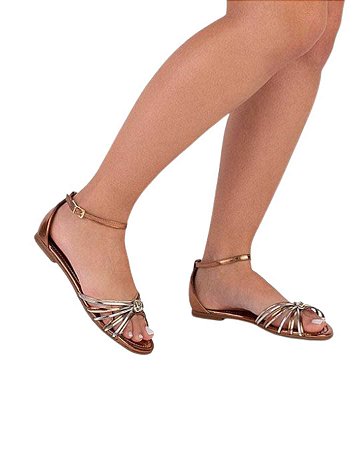 Sandália Vizzano Rasteira Traseira Fechada Tiras e Nós Metalizado