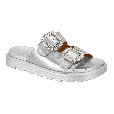 Chinelo Vizzano Flat 2 Fivelas com cristais Metalizado