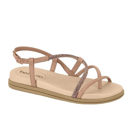 Sandália Beira Rio Flat Dedo Tira cristal em S