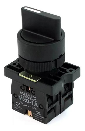 P20SCR7-B-2A - CHAVE SELETORA PLÁSTICA KNOB CURTO - 3 POS. C/ RETORNO D/E 45G - 2NA