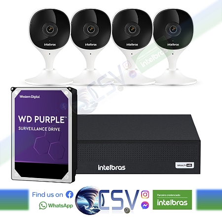 DVR Intelbras 3104 com HD1Tera WDPurple + 4 Câmeras Intelbras IM3 WiFi FullHD + Instalação