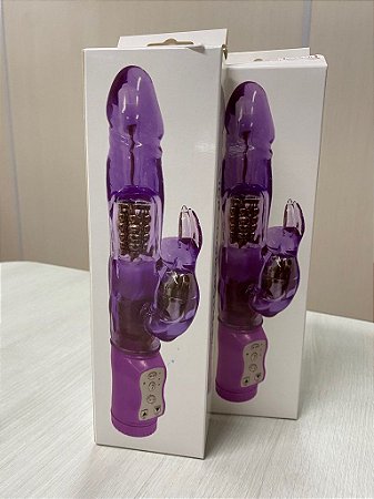 Vibrador Rotativo Com Estimulador  Com 7 Velocidades De Vibração e 3 De Rotação-Lilás ( PILHAS BRINDE)
