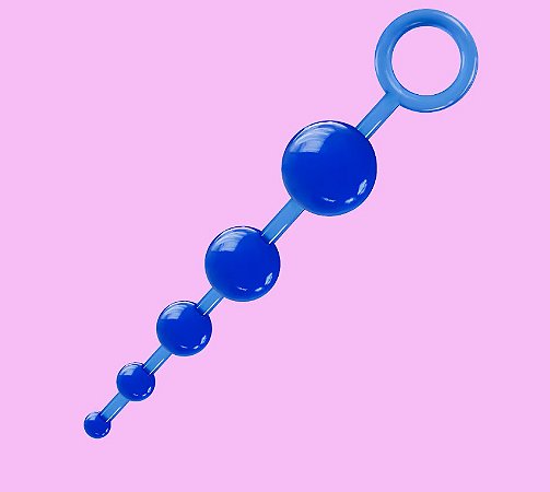 Plug Anal Escalonado em TPE com 5 Esferas e Alça de Segurança - Plug Bol | 14 x 2,6 cm | Cor: Azul
